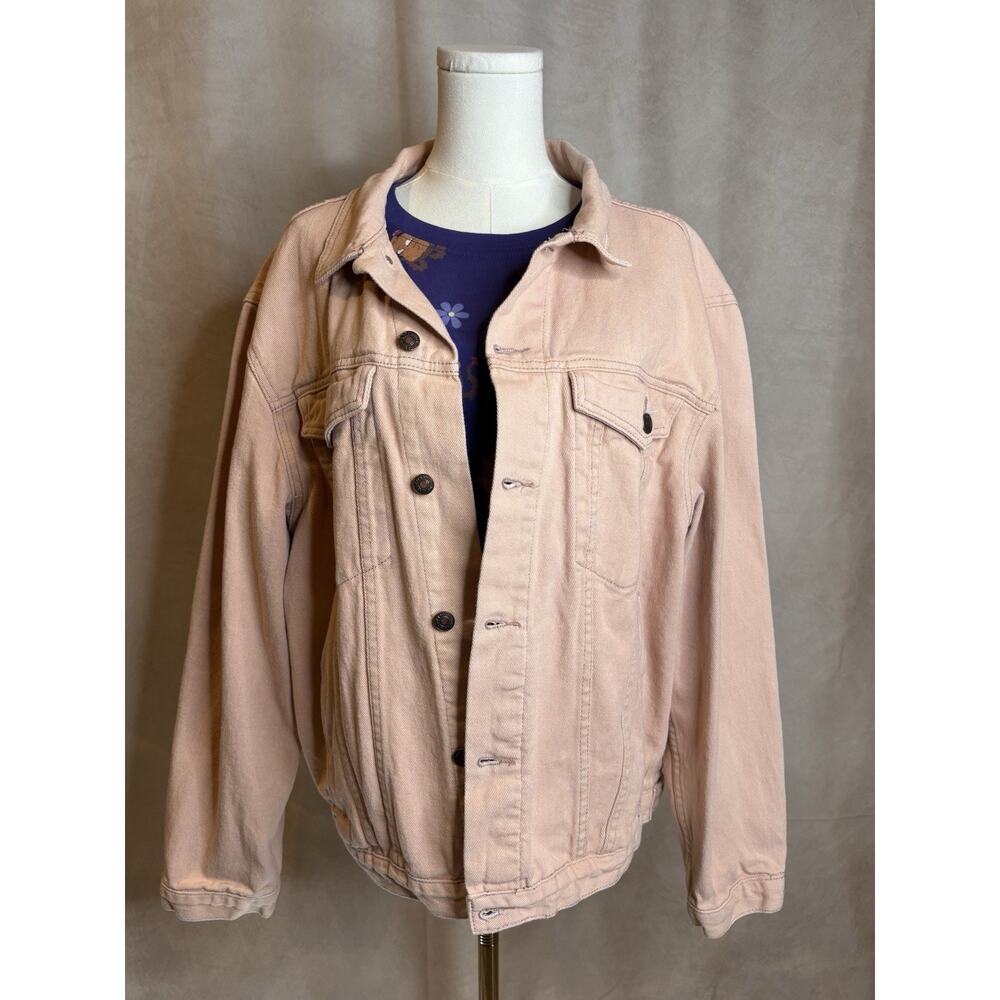 Elia Cher Blush Pink Denim Jacket Cotton Button Front Trucker XL